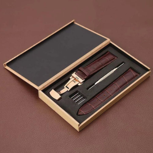 HIGH QUALITY 316L COWHIDE LEATHER WATCH STRAP WITH BUTTERFLY BUCKLE (WOODEN BOX)