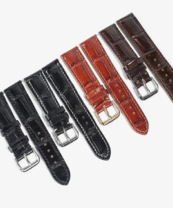 Men's crocodile leather watch strap with hand-sewn bamboo D103