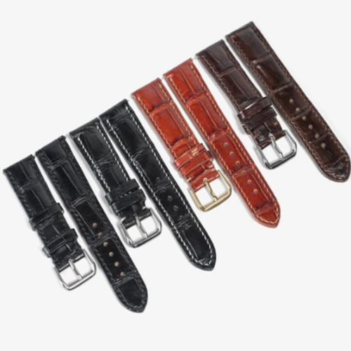 Men's crocodile leather watch strap with hand-sewn bamboo D103